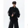 Moletom cardigã listrado com gola alta em color block estilo americano, jaqueta esportiva casual oversized da moda masculina para o outono