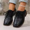 Calçados Femininos de Comércio Exterior Estilo Britânico Sapatos Pequenos de Couro Primavera & Outono Novos Sapatos de Trabalho com Solado Macio Sapatilhas de Salto Baixo Mocassins de Salto Grosso com Solado Grosso