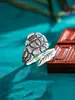 Anillo de plata pura 990 Jiule tallado a mano estilo nacional flor de peonía antigua abriéndose anillo de plata esterlina ajustable regalo para novia