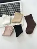 Meias Infantis Meninas Meninos Outono Inverno Cor Sólida Meia de Cano Médio Algodão Renda Borda Franzida Antiodor Absorvente de Suor Meias Soltas para Bebê