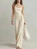 2026 Site Independente Europeu e Americano Transfronteiriço Novo Produto Cor Sólida Casual Conjunto de Macacão com Suspensório Top Calça de Cintura Alta Wide Leg Roupa Esportiva