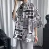 Camisa Floral con Graffiti Personalizado para Hombre Delgada Pareja Secado Rápido Estilo del Sudeste Asiático Casual Holgada Manga Corta Top Chaqueta