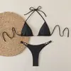 Traje de Baño de Dos Piezas Estilo Nuevo Europeo y Americano, Sexy Hottie Cuello Halter sin Tirantes Color Sólido Diseño Simple de Espalda Descubierta Amazon Trajes de Baño