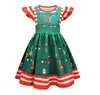 Vestido de Navidad de Manga Voladora para Niños de Venta Caliente Transfronteriza Vestido de Princesa con Estampado Digital 3D de Copo de Nieve Papá Noel para Mujer