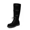 Botas Longas Femininas de Couro Bovino 2026 Outono/Inverno Novo Estilo Cadarço Cano Alto Botas de Cavaleiro Bico Quadrado Fivela Botas Longas Acima do Joelho