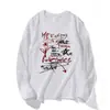 Primavera e Outono Novo Estilo Americano Tendência Graffiti Letra Manga Longa Blusa Moda Feminina Versátil Casual Roupa Externa Camiseta Tendência
