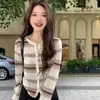 Cárdigan de Punto Jacquard a Rayas de Diamante Estilo Coreano Retro para Mujer Otoño Abrigo Suéter de Alta Gama Holgado Casual