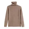 Suéter de Cachemir de Color Sólido de Cuello Alto Nuevo Estilo Otoño e Invierno para Mujer Suelto Adelgazante Dobladillo Enrollado Tejido Corto Capa Interior Capa Base