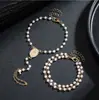 Pulsera de Dedo para Mujer de Múltiples Capas Ajustable, Colgante de Cruz Simple Versátil de Perlas Artificiales
