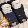 Pantalones de hombre forro polar de cordero invierno forrados de polar no se atan cómodos pantalones elásticos para hombre no sueltan pelusa jeans rectos