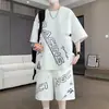 Traje de verano moderno de manga corta para hombre, conjunto versátil de dos piezas de camiseta y shorts casuales de moda, talla grande, corte holgado
