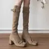 Botas Largas Cuadradas con Hebilla de Lazo Dulce y Fresca para Mujer, Nuevas de Otoño 2026 Versátiles de Estilo Ballet con Tacón Grueso Botines Ajustados