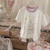 Tamanho Rolo 25 Verão Infantil Algodão Fino Desenho Animado Manga Curta Camiseta Meninos e Meninas Bebê Gola Redonda Top Algodão Fofo