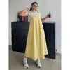 Nuevo Vestido de Tirantes Rayado Estilo Perezoso de Tallas Grandes de Amazon para Mujeres de Tallas Grandes, Holgado y Adelgazante, Vestido de Tirantes Casual de Longitud Media