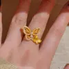 Anel Duplo de Borboleta com Agulha de Prata S925 para Mulheres, Estilo Leve de Luxo, Acabamento Banhado a Ouro 18K, Brincos de Borboleta Ajustáveis