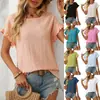 Amazon Mujer Europeo y Americano Transfronterizo 2025 Primavera y Verano Nuevo Color Puro Cuello Redondo Dulce Camiseta de Manga Corta Top Cut Out