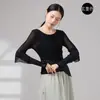 Top de baile holgado para mujer con paneles de malla y puños fluidos, adecuado para danza clásica china moderna para adultos y ejercicios corporales