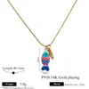 Colar de corrente cobra em aço inoxidável com pingente de peixe pequeno, berloque de peixe estilo gota em esmalte colorido, corrente para clavícula, atacado para vendas transfronteiriças