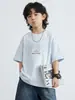 Camiseta de Manga Corta para Niños 2026 Nuevo Estilo de Verano para Niños Mayores, Top de Algodón Puro con Cuello Redondo y Bordado de Letras, Camiseta Holgada de Moda