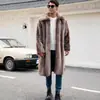 CI Europeo y Americano F0955 Abrigo Largo de Piel Otoño/Invierno Contraste de Color Felpa Gruesa Chaqueta Cálida para Hombre