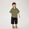 Camisa de Manga Curta Changguo Clothing para Meninos Camisa de Verão Fina de Cor Sólida para Crianças Pequenas Top de Meia Manga Estilo Coreano e Japonês