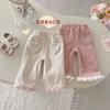 Pantalones de chenilla para niña, talla pequeña izquierda y pequeña derecha, pantalones casuales de invierno para niños con estampado de corazón elegante y forro polar, pantalones de ropa de invierno para bebé