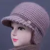 Gorro de invierno para mujer, mujer mayor, forrado de polar, cálido, gorro de lana tejido, gorro para mujer de mediana edad y mayor, gorro con orejeras de pico forrado de polar