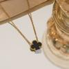 Collar Trébol de Cuatro Hojas de la Suerte Transfronterizo Acero de Titanio Lujo Ligero Alta Gama para Mujer Diseño de Moda de Doble Cara Collar Clavícula Joyería