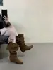 Nuevos Zapatos Otoño/Invierno 2026 Punta Cuadrada Aumento de Altura Hebilla Botas de Caña Recta Botas Retro de Ponerse para Mujer