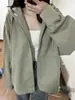 Jaqueta Suéter Feminina Shandong Jimo 2026 Nova Primavera Caimento Solto Petite Cardigan Fechamento com Zíper Blusa Versátil Roupas Femininas