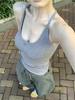 Camisola Gris de Chica Sexy para Mujer Cuello Halter Cubriendo los Senos con Almohadillas para el Busto Deportiva Espalda Delgada Ropa Exterior Top Interior Verano