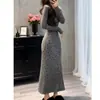 Vestido floral de manga larga con botones en gris francés para mujer, principios de otoño, elegante, ajustado, visualmente más alto, cintura ceñida, vestido largo de cola de pez