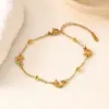 Pulseira de Aço Titânio Simples Estrela e Lua da Moda e Versátil para Mulheres, Trevo de Quatro Folhas em Forma de Coração, Joias de Ouro 18K que Não Desbotam