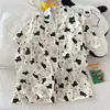 (Precio del paquete) Conjunto de dos piezas de algodón nube doble corto de manga corta de 120g, pijama dulce y lindo para casa para mujer