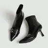 Botines de tacón de aguja de alta calidad, estilo europeo y americano, para mujer, venta al por mayor, nuevos botines versátiles para otoño e invierno 2026 con hebilla de cinturón y diseño elástico
