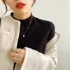 Blusa de segunda pele feminina, camiseta branca de gola semi-alta, adequada para primavera, outono e inverno, suéter justo de manga comprida, versátil