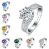 Anel de prata esterlina s925 europeu e americano feminino 2 quilates cor zircão cristal azul verde vermelho amarelo TikTok fornecimento ao vivo