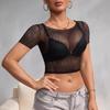 Tops Populares de Verão Europeus e Americanos para Mulheres Manga Curta Vazado Slim Atacado Transfronteiriço Estilo Americano Roupa Íntima Versátil Tops Cropped Femininos