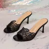 Pantuflas de encaje de tacón alto para mujer talla grande, elegantes de estilo transfronterizo 2026 nuevo estilo de verano, sandalias de meter de tacón fino estilo europeo y americano al por mayor