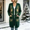 Nuevo cárdigan largo de punto con botones para Navidad, suéter abrigo de moda estampado para otoño e invierno, personalizado, casual para mujer