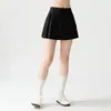 Saia Esportiva Dupla Camada Franzida Feminina Cintura Alta Controle de Barriga Anti-Exposição Fitness Tenis Skort Corrida Yoga Saia