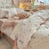 Conjunto de quatro peças de algodão plissado camada dupla de gaze Classe A, amigável à pele e macio, capa de edredom, lençol para cama de dormitório estudantil, conjunto de três peças para dormitório