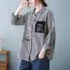 Foto Real de la Nueva Camisa de Otoño 2025 Estilo Coreano Holgada de Algodón y Lino Cuadros Solapa Manga Larga para Mujer # 9261