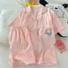 (Preço do pacote) Conjunto de duas peças de algodão nuvem dupla, shorts de manga curta, 120g, doce e fofo, pijama para casa para mulheres