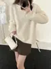 Suéter de Punto Redondo con Cuentas Inspirado en el Diseño 2025 Otoño e Invierno Nuevo Suéter Pulóver Holgado Estilo Francés para Mujer Tendencia