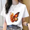 Camiseta Casual Feminina Moda Coreana Gola Redonda Estampa Floral Tendência Ins Manga Curta