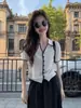 Cardigan Cinza de Tricô de Seda Gelada com Gola Polo Estilo Coreano de Manga Curta para Mulheres, Muito Estiloso e Único, Perfeito para o Verão