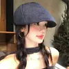 Boina de Mezclilla Gorra de Algodón Delantera Fábrica Personalizada para Mujer Otoño Invierno Retro Artístico Moda Gorra de Periodista Color Sólido Gorra de Pico de Pato