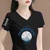 Camiseta básica de cuello en V para mujer de talla grande, camiseta de manga corta, top de manga corta para mujer, excedente de comercio exterior transfronterizo, marca