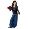 Conjunto de Top Rayado Falso de Dos Piezas para Niñas Otoño 2026 Ropa Nueva de Otoño Pantalones de Pierna Curva de Mezclilla para Niñas Grandes Conjunto de Dos Piezas